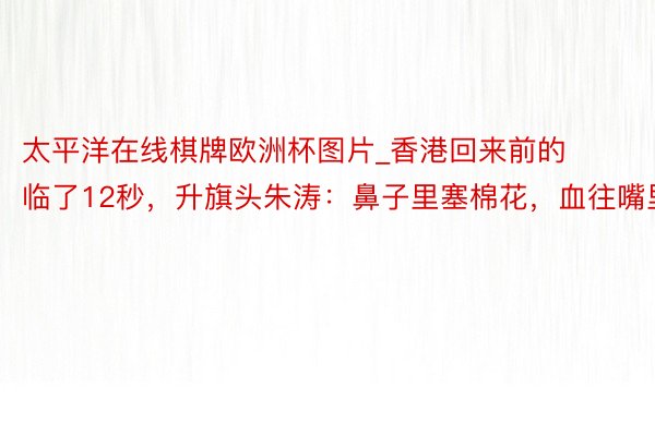 太平洋在线棋牌欧洲杯图片_香港回来前的临了12秒，升旗头朱涛：鼻子里塞棉花，血往嘴里吸